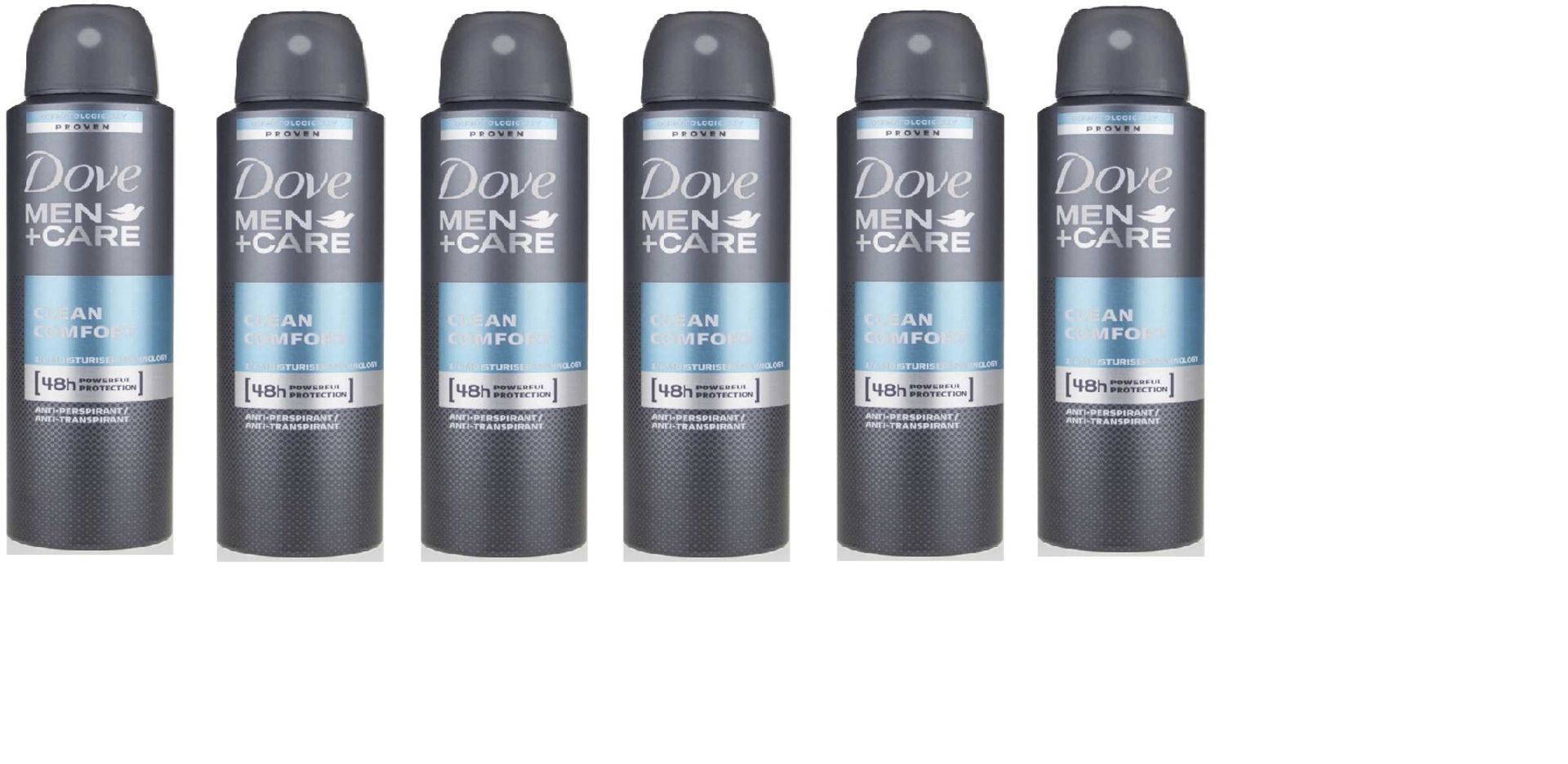 V Brand New Six Bottles 150ML Dove Men + Care Clean Comfort 48 Hour Anti-Perspirant