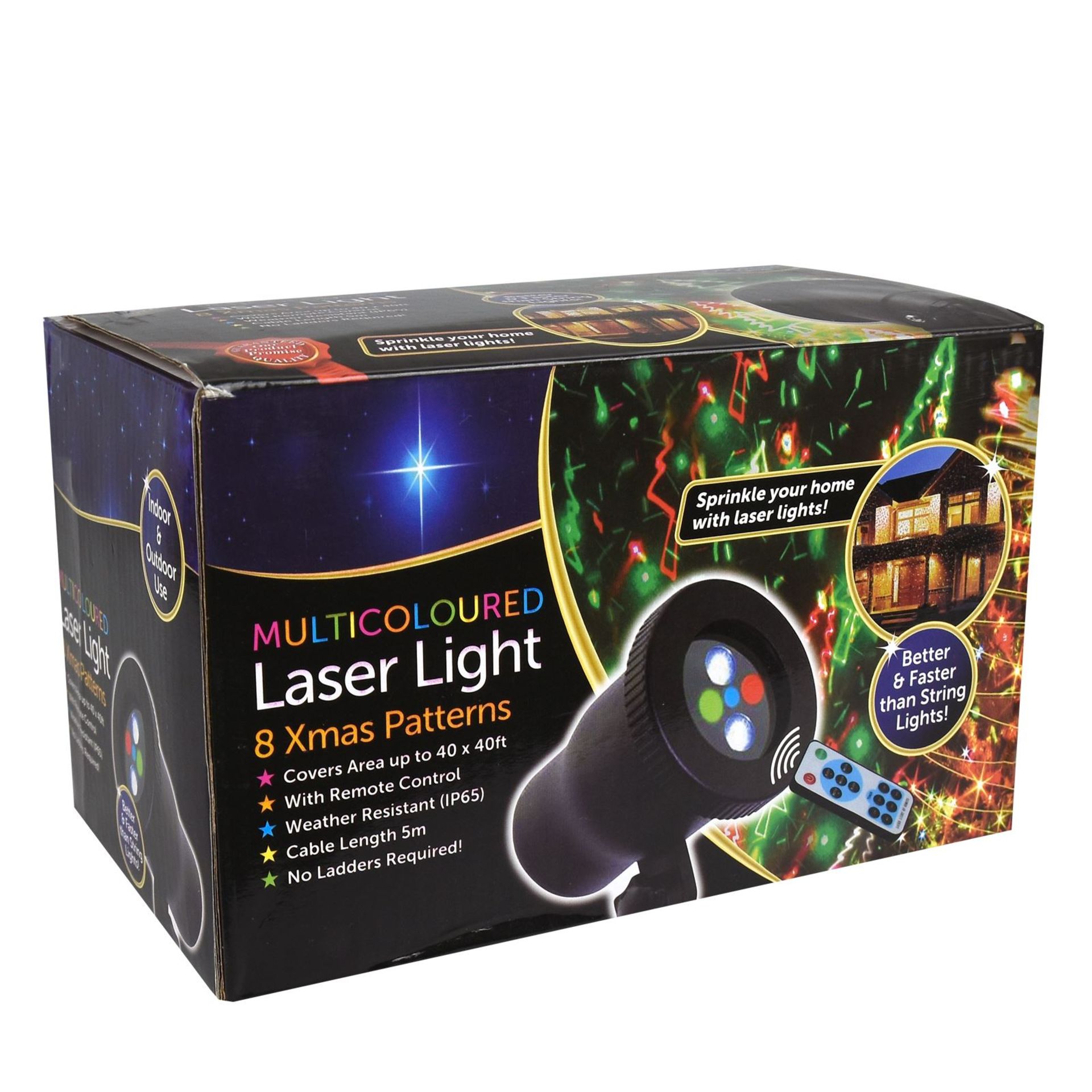 V Brand New Multicoloured 8 Christmas Pattern Laser Light - Covers Area Up To 40 x 40ft - Weather