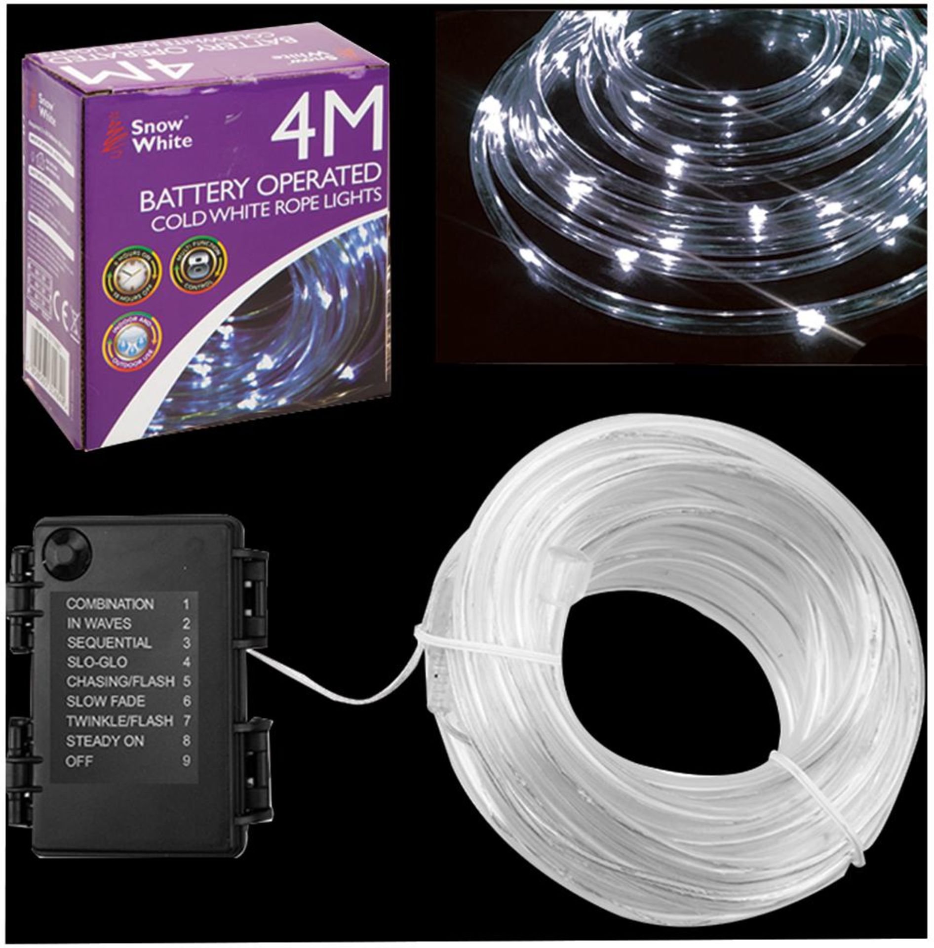 V Brand New 4M 40 LED Multi Function Rope Light - Cold White