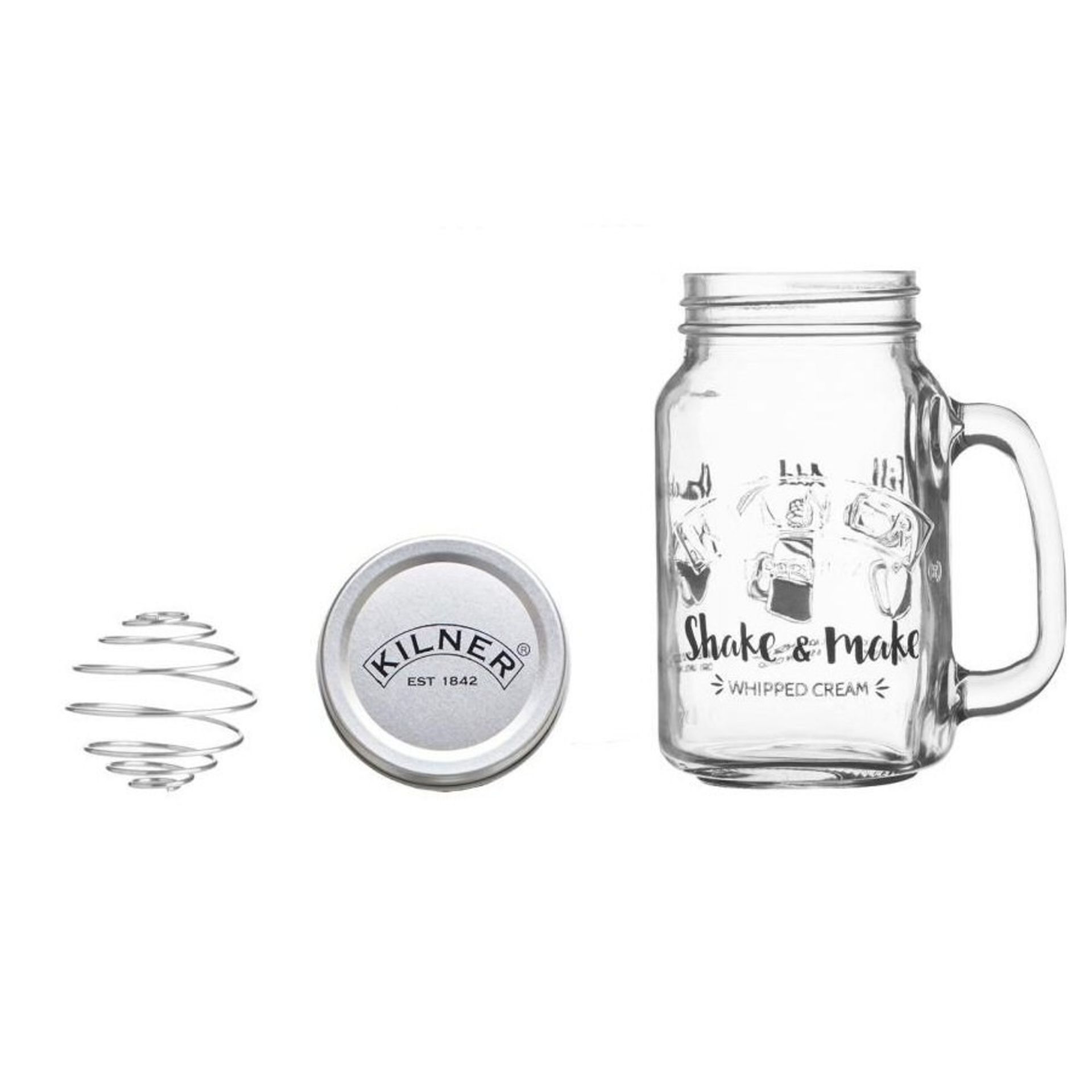 V Brand New Kilner Shake & Make For Hand Made Whipped Cream In Seconds Includes Kilner Handled Jar -