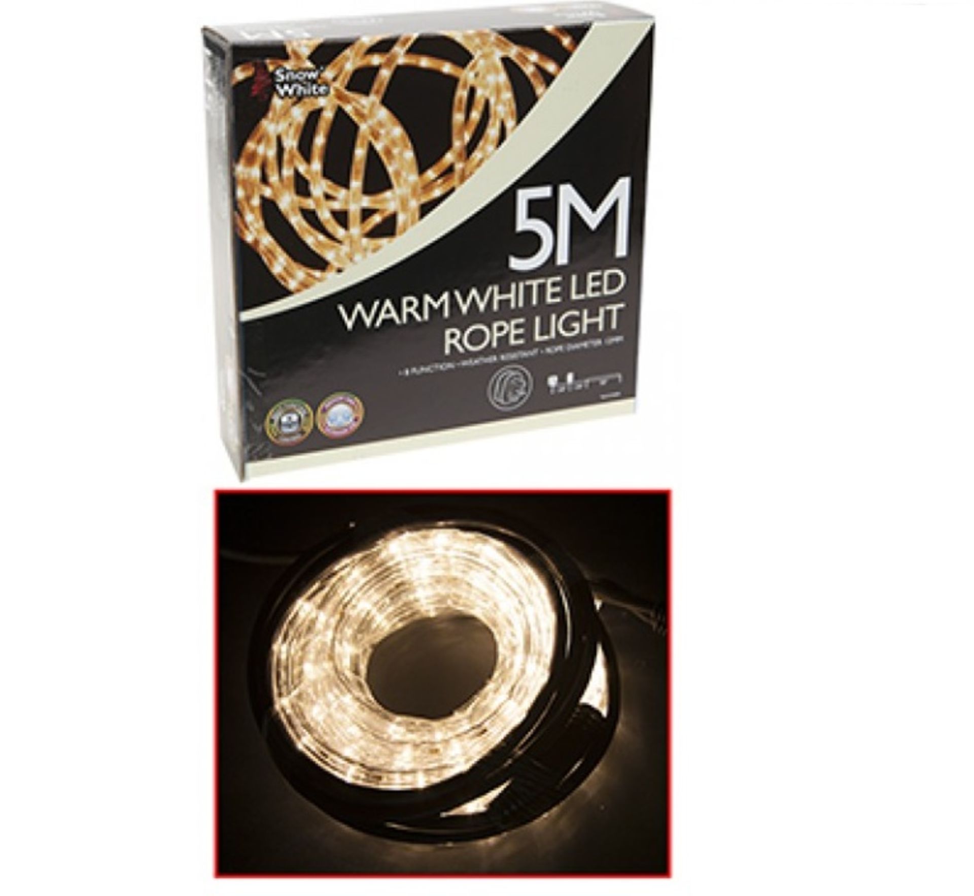 V Brand New 5M Multi Function Warm White LED Rope Light