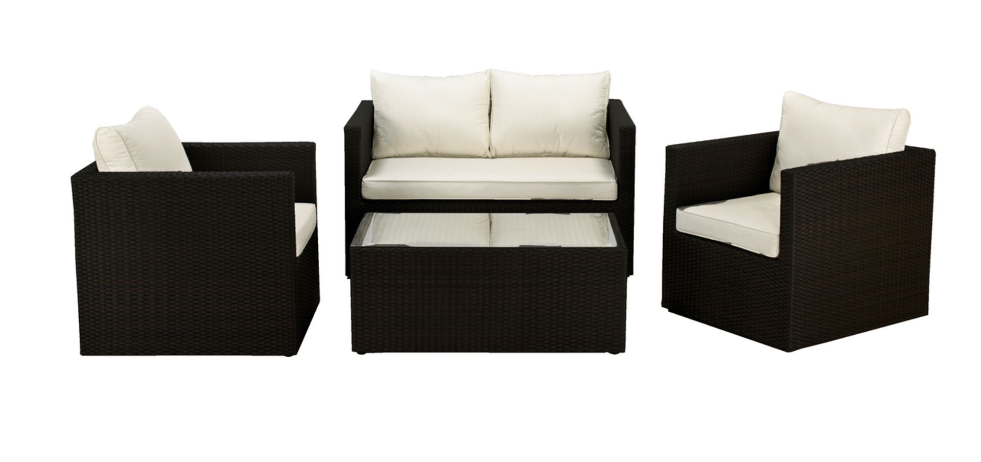 V Brand New Cannes Four Piece Sofa Lounge Set With Glass Top Coffee Table ISP £675 (Dunelm)