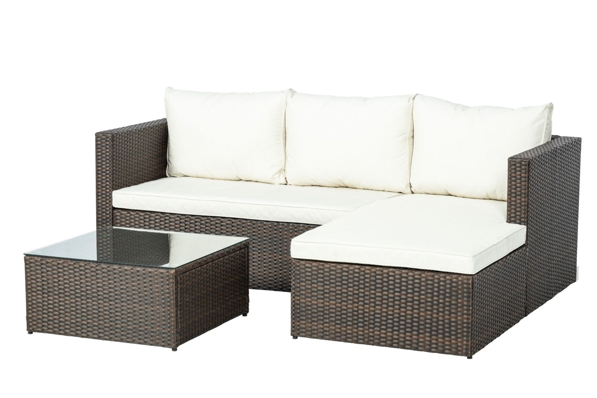 V Brand New Cannes KD Corner Set Includes Glass Topped Square Coffee Table ISP £429.00 (Dunelm)