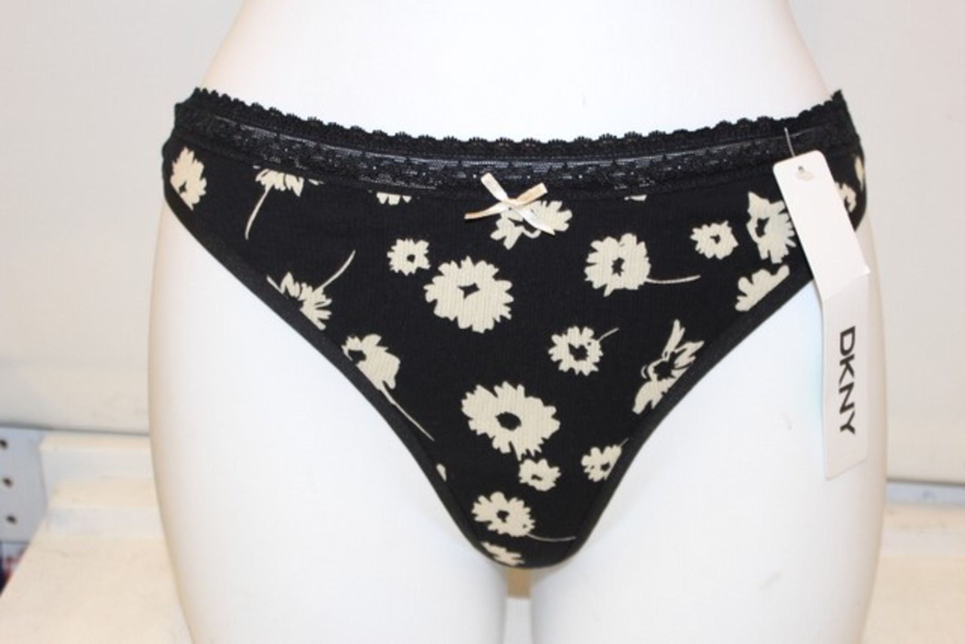 V Brand New A Lot Of Five DKNY Black Floral Pattern Thongs Size L ISP £18 (Shopstyle)