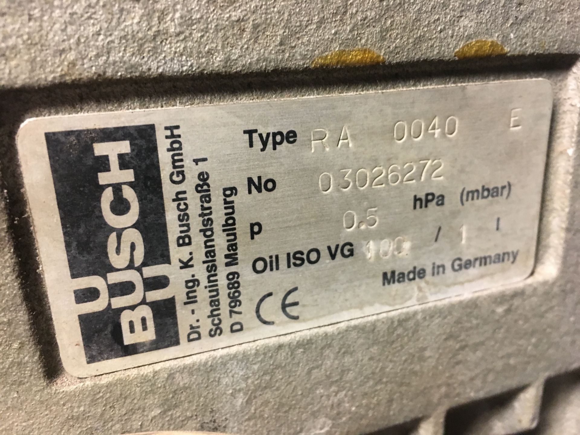 Busch RA0040E vacuum pump, serial no: 03026272 - Bild 2 aus 2