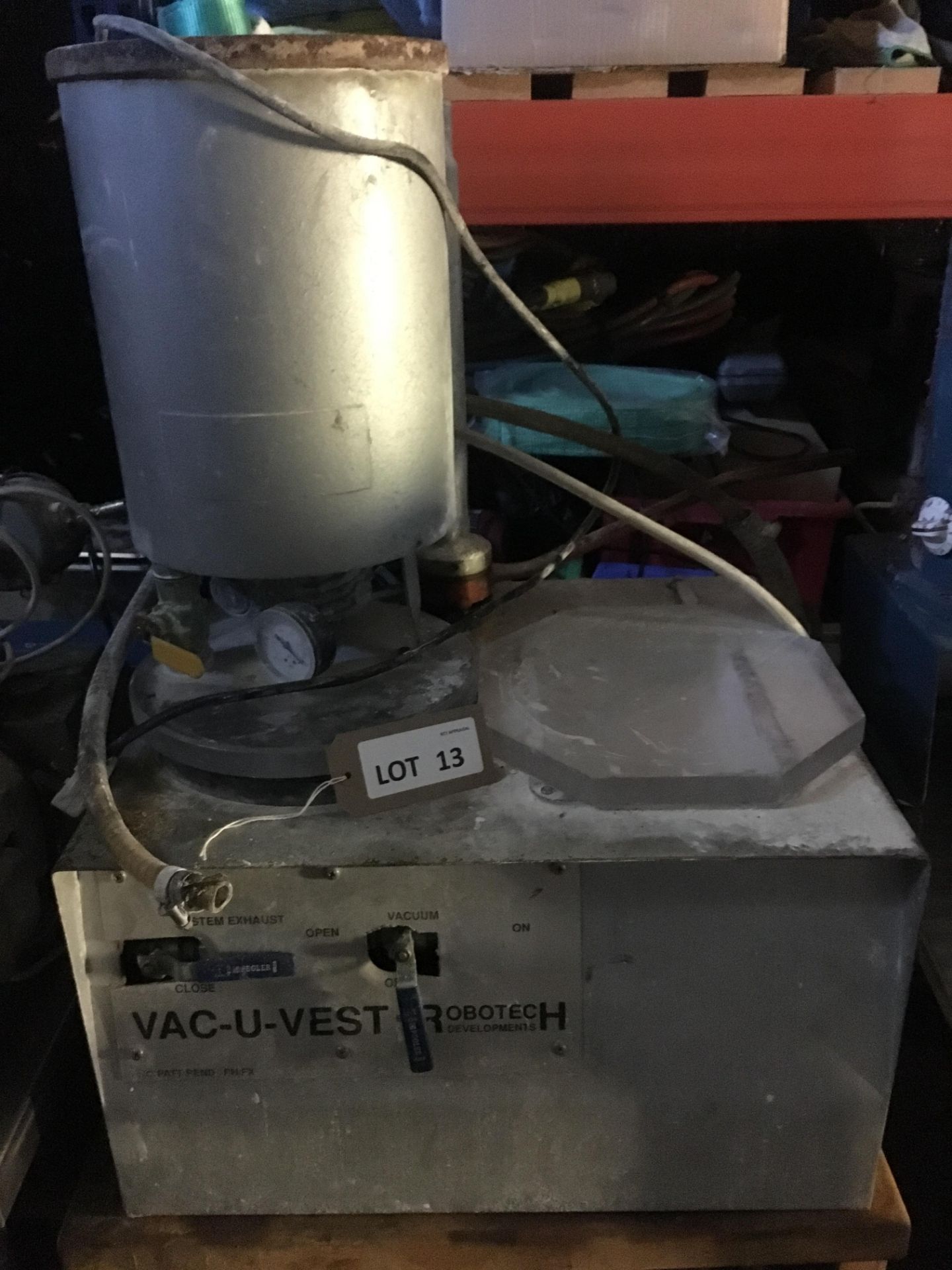 Robotech Vac-U-Vest platinum investing machine, serial no: not accessible, with vacuum pump