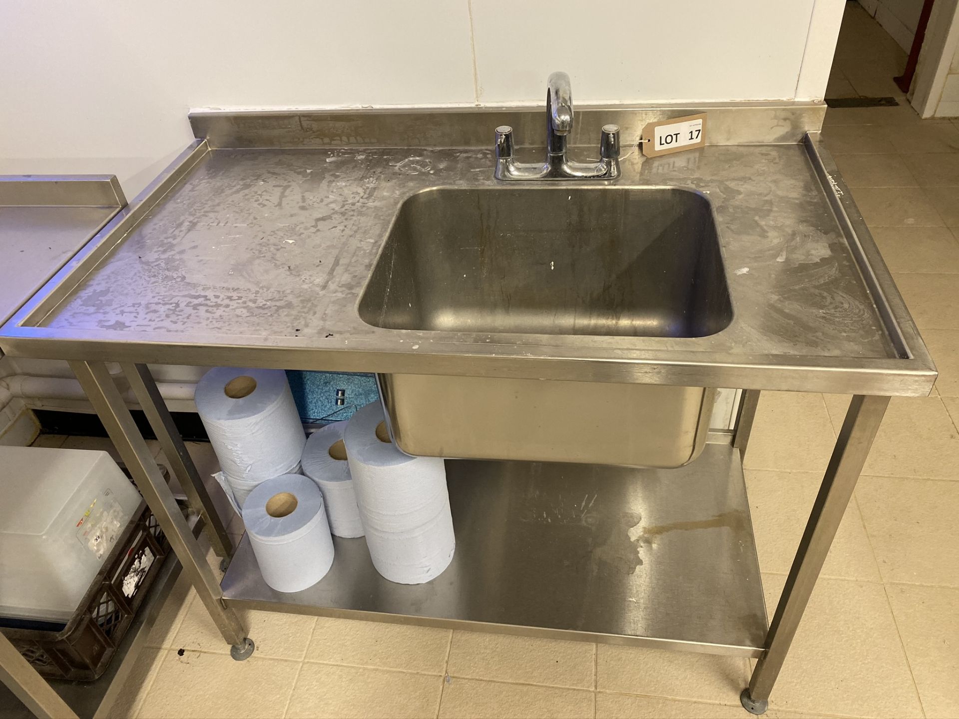 1.2m stainless steel commercial single deep sink unit with single drainer