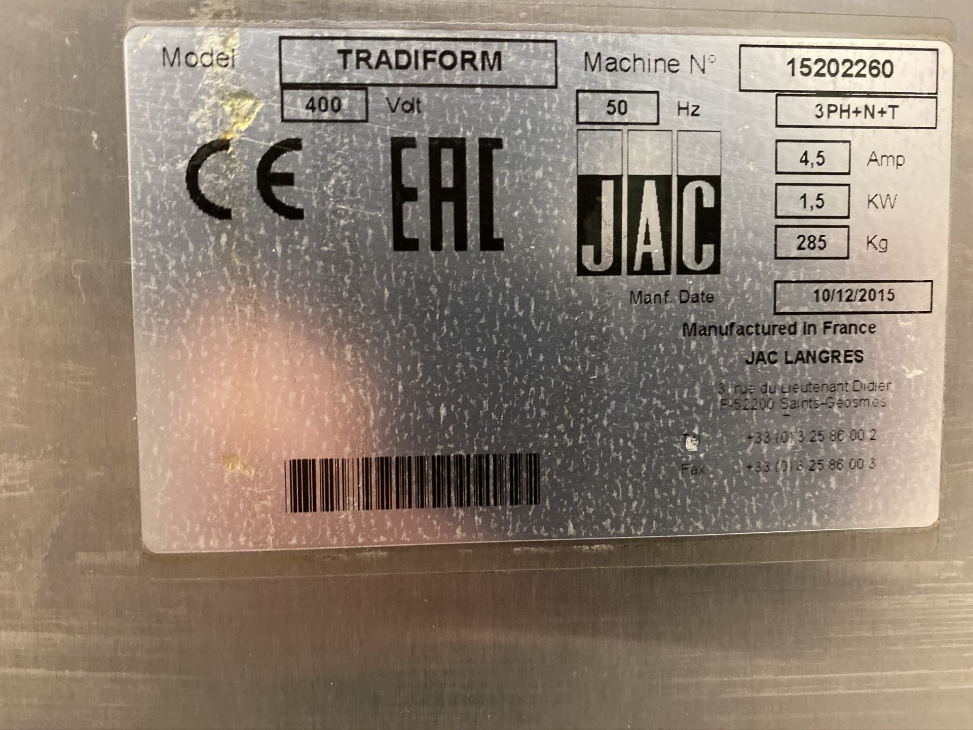 JAC Tradiform dough divider, Serial No: 15202260 (2015) - Image 4 of 4