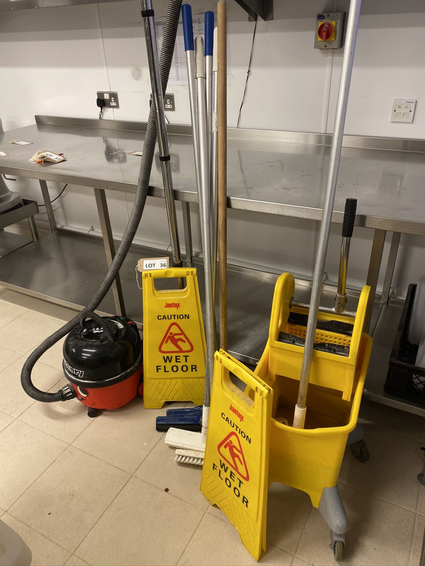 Acrylic mop & bucket set, qty floor swabs, Numatic 'Henry' vacuum cleaner