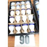 TRAY & CONTENTS OF 20 BLUE & WHITE TUB & PEDESTAL EGG CUPS INC. PALISSY.