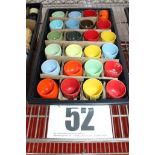 TRAY & CONTENTS OF 24 MELAMINE TUB EGG CUPS IN VARIOUS COLOUR.