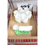 BOX & CONTENTS OF 1x 6-PIECE EGG CUP SET & 1 CARLTON WARE EGG CUP & TOAST RACK.