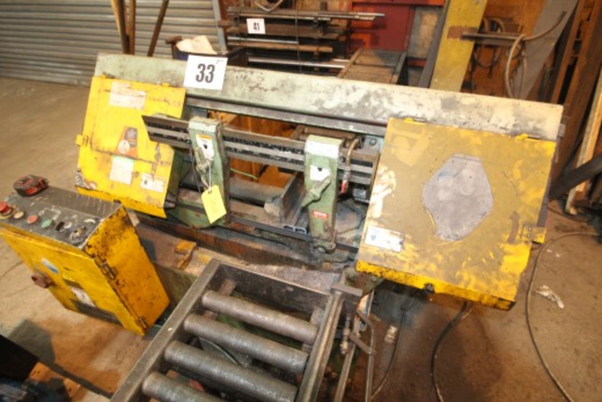 ADDISON SEMI AUTOMATIC BAND SAW COMPLETE WITH FEED-IN / FEED-OUT ROLLS, MODEL MH101611, 3-PHASE