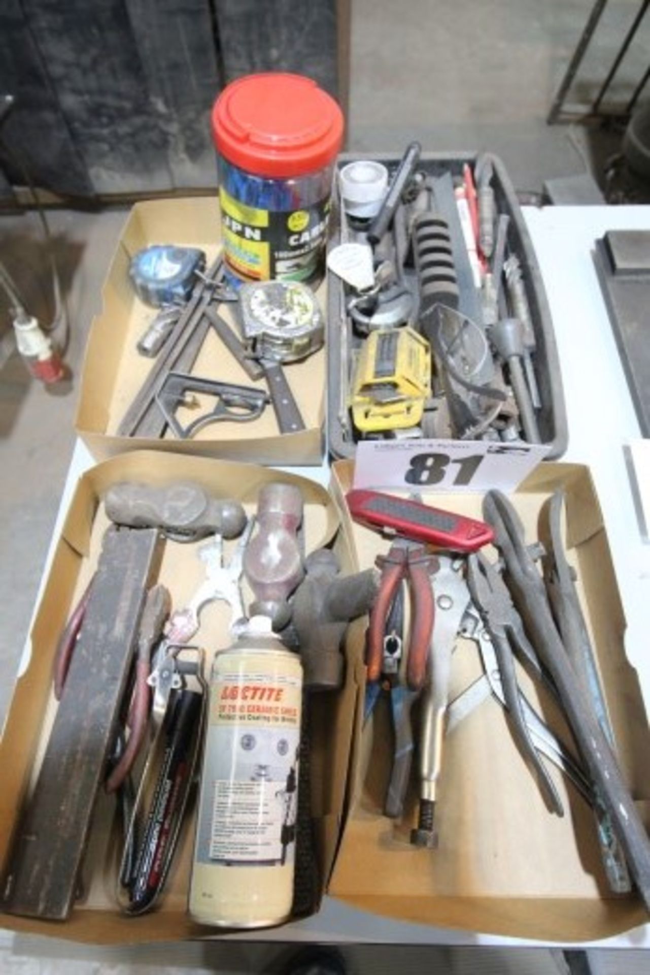 4 BOXES & CONTENTS OF HAND TOOLS, MOLE GRIPS & HAMMER HEADS