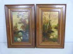Mid 19th Century oil Paintings - Pair of depicting swans at Water by O.M Phillips. Both Mounted in