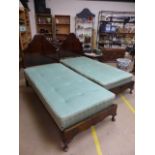 Two French Mahogany single beds with bases and one single mattress