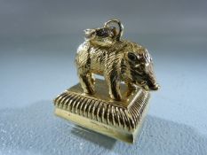 Silver gilt seal in the form of a pig