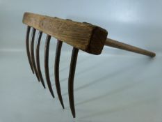 Vintage wooden handle Thatching Rake.