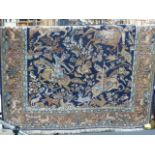 Blue ground carpet depicting men upon horse back 190 x 140