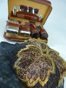 Cased Vanity travel set and a 1930's beadwork clutch bag