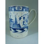 Staffordshire Pearlware c.1800 Large cider Tankard with loop handle decorated with Oriental Pagoda