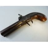 Double barrel twin hammer percussion pistol, possibly Belgium, engraved lockplates, highly