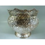 Hallmarked silver repousse rose Bowl (925). Blank cartouche to front surrounded by scrolling flowers
