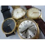 Four gents watches to include Ingersol, 9ct Gold Gerrard, Sekonda (made in USSR 27 jewels) & a Rado.