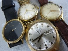 Four gents watches to include Ingersol, 9ct Gold Gerrard, Sekonda (made in USSR 27 jewels) & a Rado.