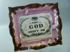 Staffordshire Pink Lustre pearlware religious wall plaque 'Thou God Sees't me'