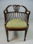 Antique mahogany Art nouveau Tub/Elbow chair. Galleried back with 's' shaped splats with above a