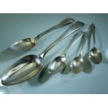 London Hallmarked serving spoon 1806, one other and three teaspoons 150.2g approx