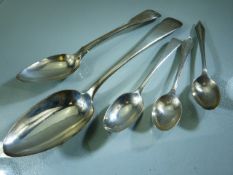 London Hallmarked serving spoon 1806, one other and three teaspoons 150.2g approx