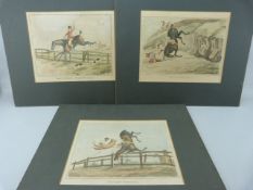 Henry Alken - Set of three Hand Coloured Aquatints - To include The Down Leap Done, Doing the