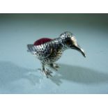 Sterling silver bird pincushion with glass eyes, total approx weight 9.8g