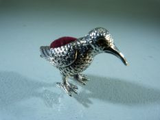 Sterling silver bird pincushion with glass eyes, total approx weight 9.8g