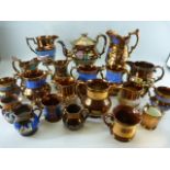 Large collection of Staffordshire Copper Lustre ware jugs