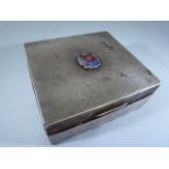 Hallmarked silver Cigarette box with the Royal Engineers badge to top. Lining A/F