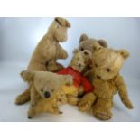 Selection of vintage teddy bears to include a Mo-hair kangaroo and baby