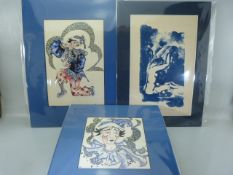 Three mounted Abstract prints.