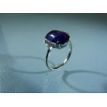 9ct White Gold art deco style ring set with large Royal purple Amethyst and with shoulders of a