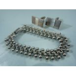 Foreign hallmarked silver ball and chain link bracelet - poss scottish. Along with a pair of