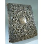 Hallmarked Silver fronted and leather backed Address book with empty cartouche