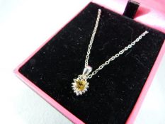 14ct white gold heart-shaped citrine and diamond pendant necklace