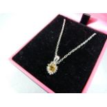 14ct white gold heart-shaped citrine and diamond pendant necklace