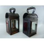 Antique Railway lamps - near pair with three glass panels to each