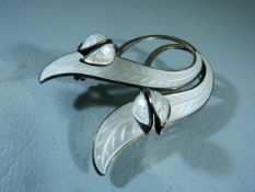Swedish Sterling silver Brooch in the form of Tulips set with white enamel. Marked to back.