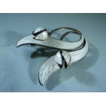 Swedish Sterling silver Brooch in the form of Tulips set with white enamel. Marked to back.