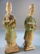 Oriental Terracotta men MING burial guardians- Simplistic features with celedon glaze. Glaze has