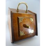 Oak antique coal scuttle with brass fittings